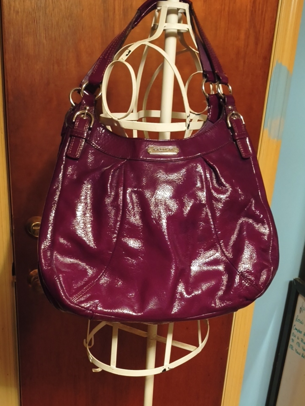 Coach Glossy Patent Shoulder Bag in Plum